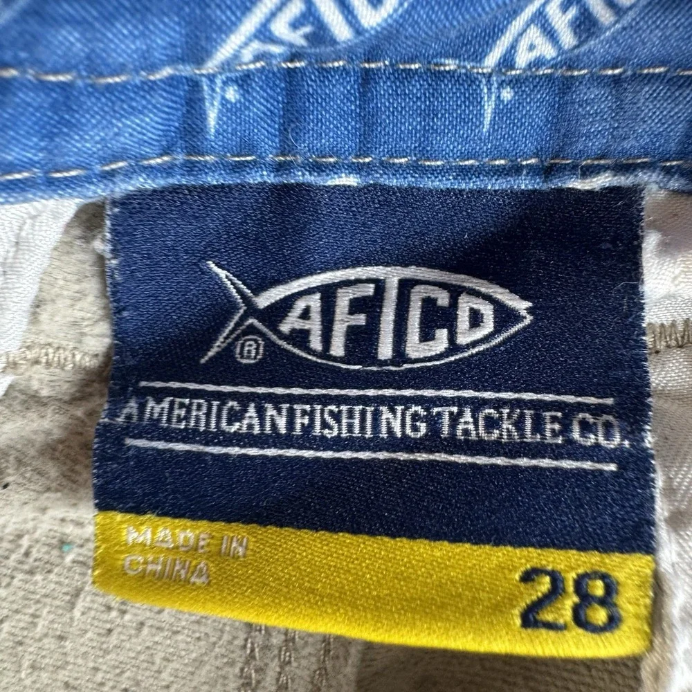 Aftco Pact Fishing Cargo Shorts Men's 28 Khaki Drawstring Stretch Outdoor Aftech